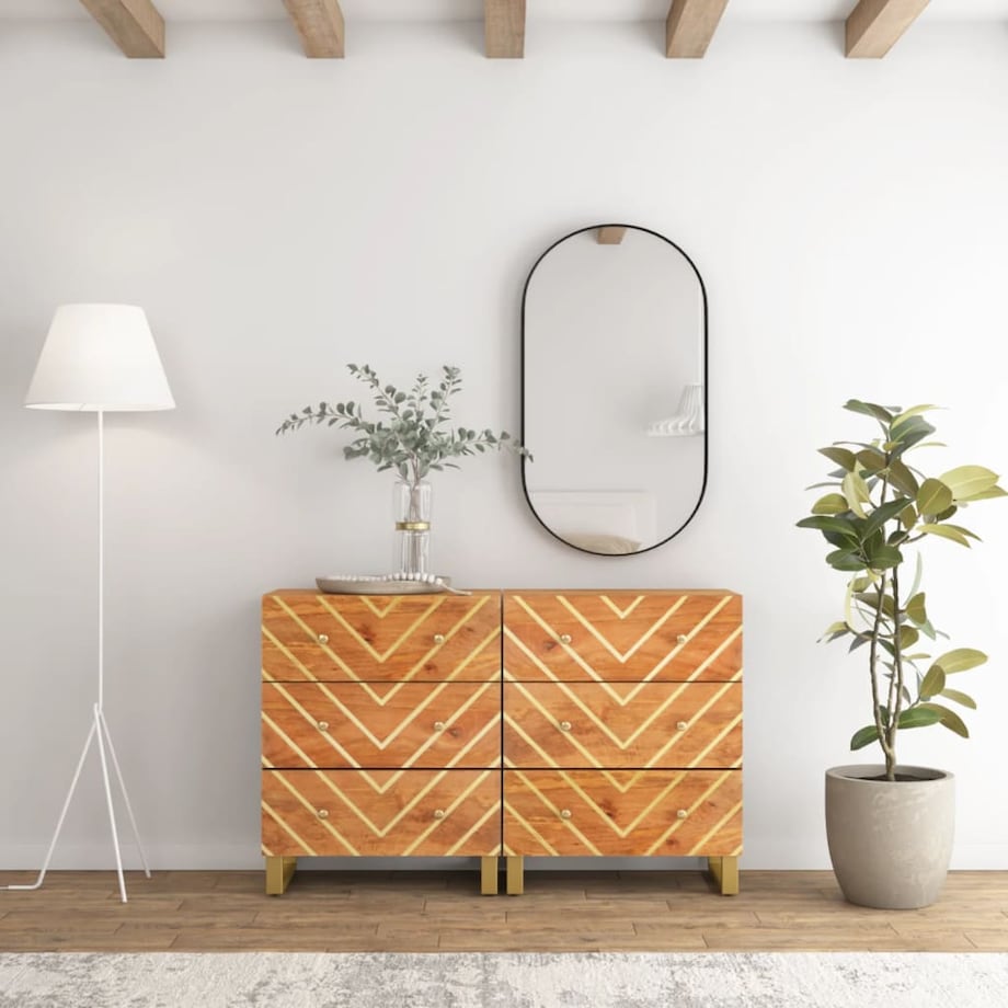 vidaXL Komody, 2 szt., brązowo-czarne, 60x33,5x75 cm, drewno mango