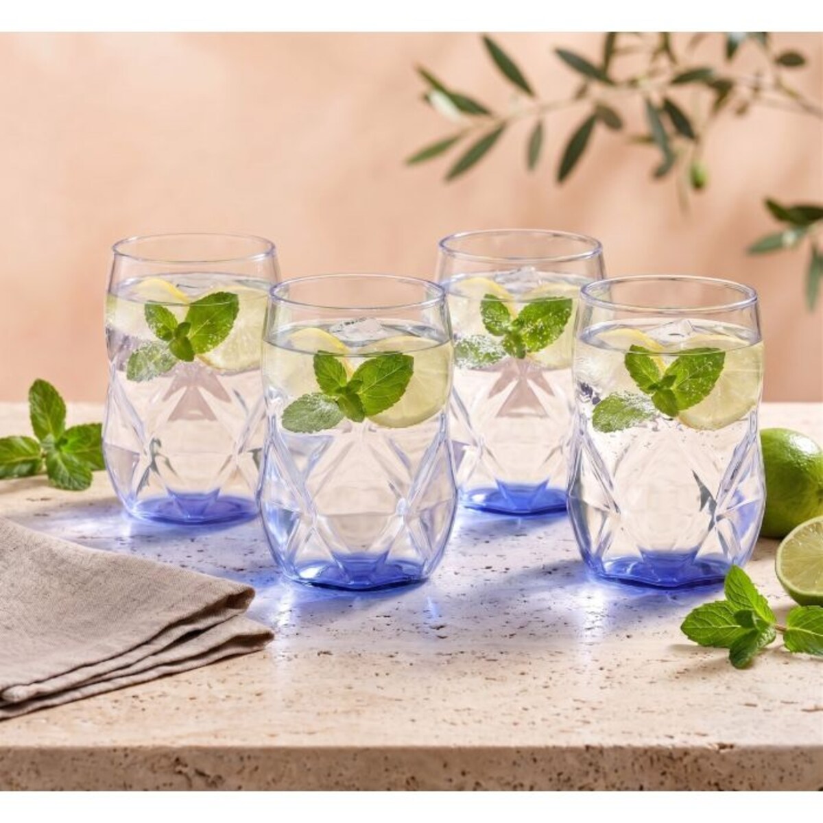Komplet 4 szklanek z niebieskim dnem 450 ml Geo Fondo Blue 32187