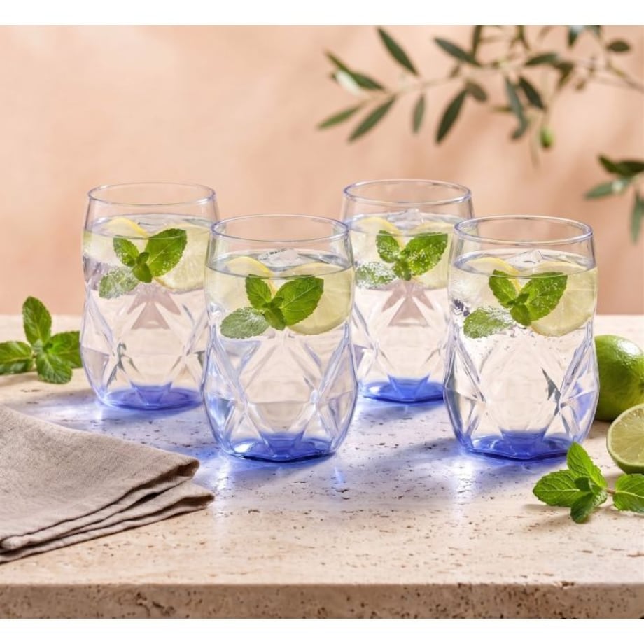Komplet 4 szklanek z niebieskim dnem 450 ml Geo Fondo Blue 32187