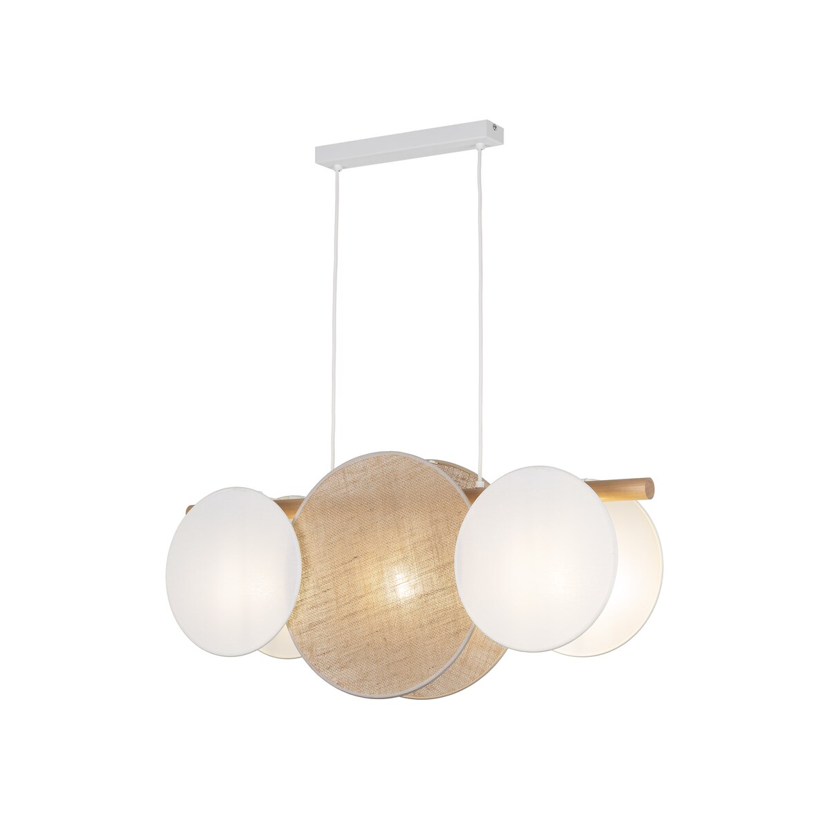 Lampa wisząca TK Lighting PULSE 10005 3xE27 biała z drewnem i jutą, regulowana wysokość, nowoczesna do salonu i jadalni