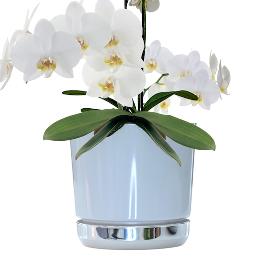 14 Doniczka DUO BIAŁA z podstawką KRAINA LODU dwukolorowa nowoczesna z połyskiem elegancka efekt lustra srebrna minimalizm