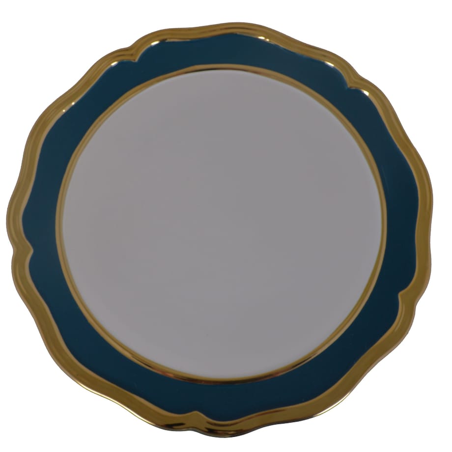 Patera ceramiczna na niebieskiej nóżce 28x28x12 cm KETO ze złotym paskiem