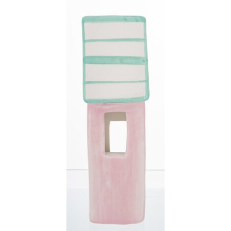 Ceramiczny domek 17x9x5 cm GILLI różowy z niebieskim dachem