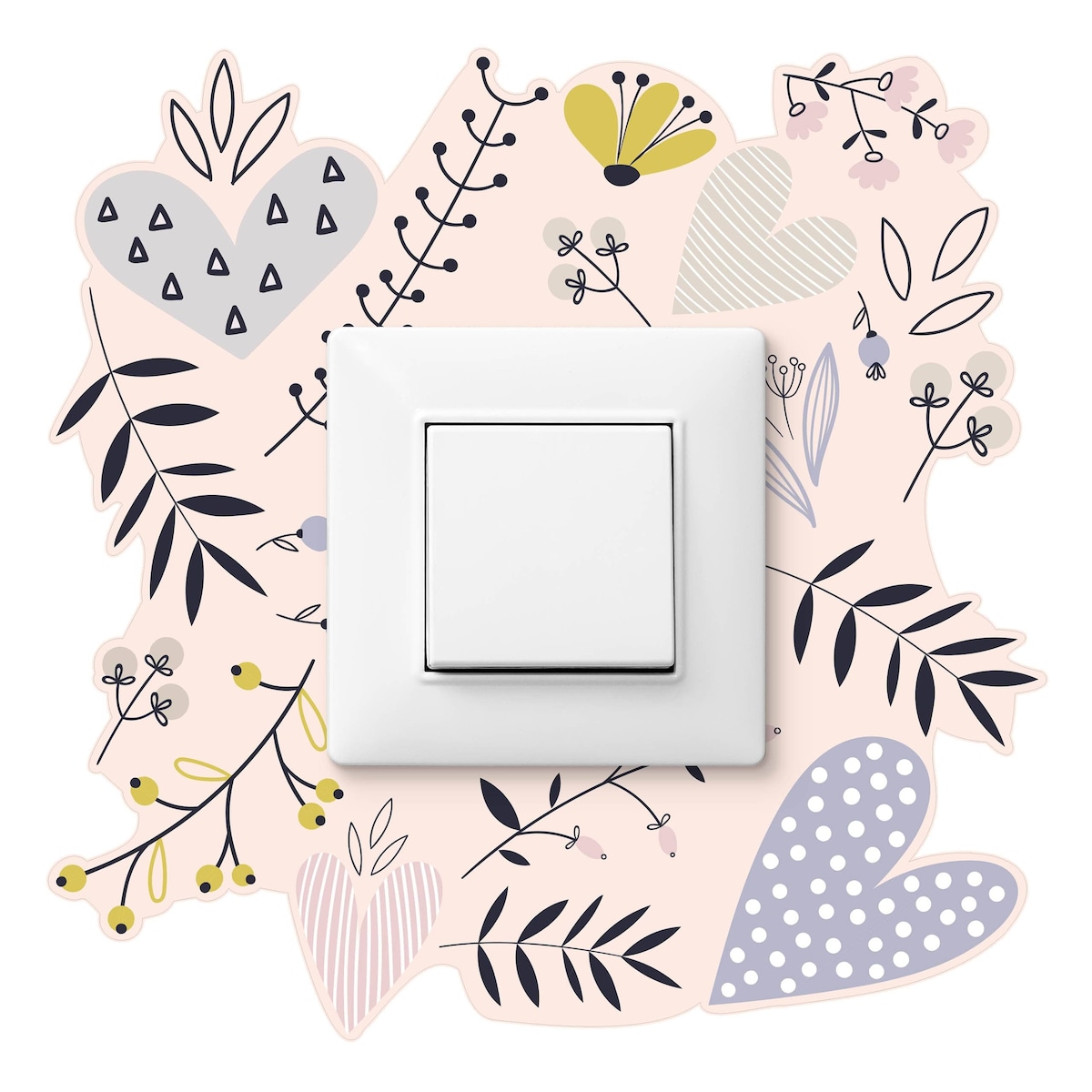 Naklejka Pod Kontakt Do Pokoju Dziecięcego Kwiaty Serduszka Liście Boho 20x20cm