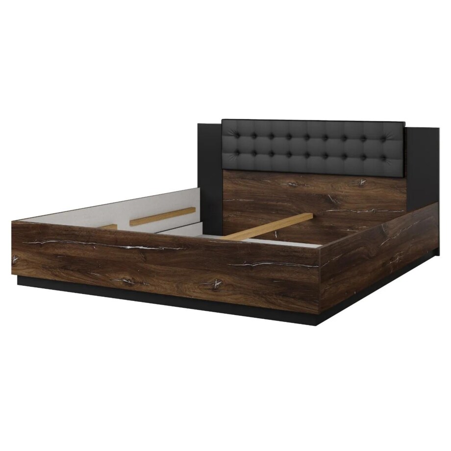 Łóżko SIGMA 180x200 dąb flagstaff srebrny/czarny mat z tapicerowanym zagłówkiem