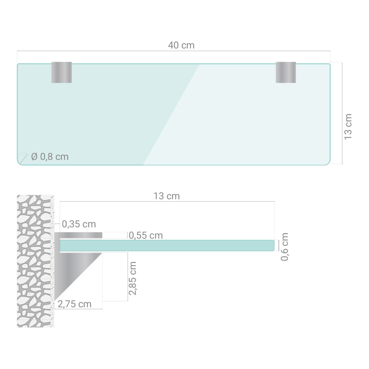 Szklana półka kuchenna - przezroczysta - 40x13 cm