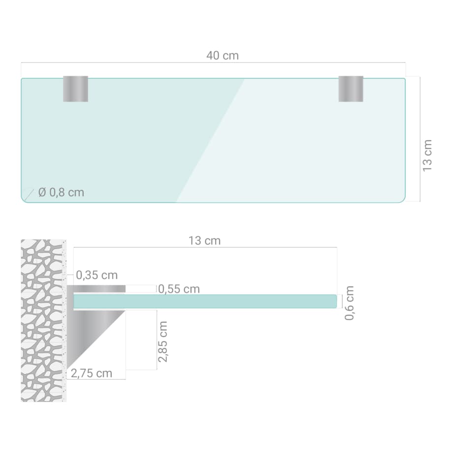 Szklana półka kuchenna - przezroczysta - 40x13 cm