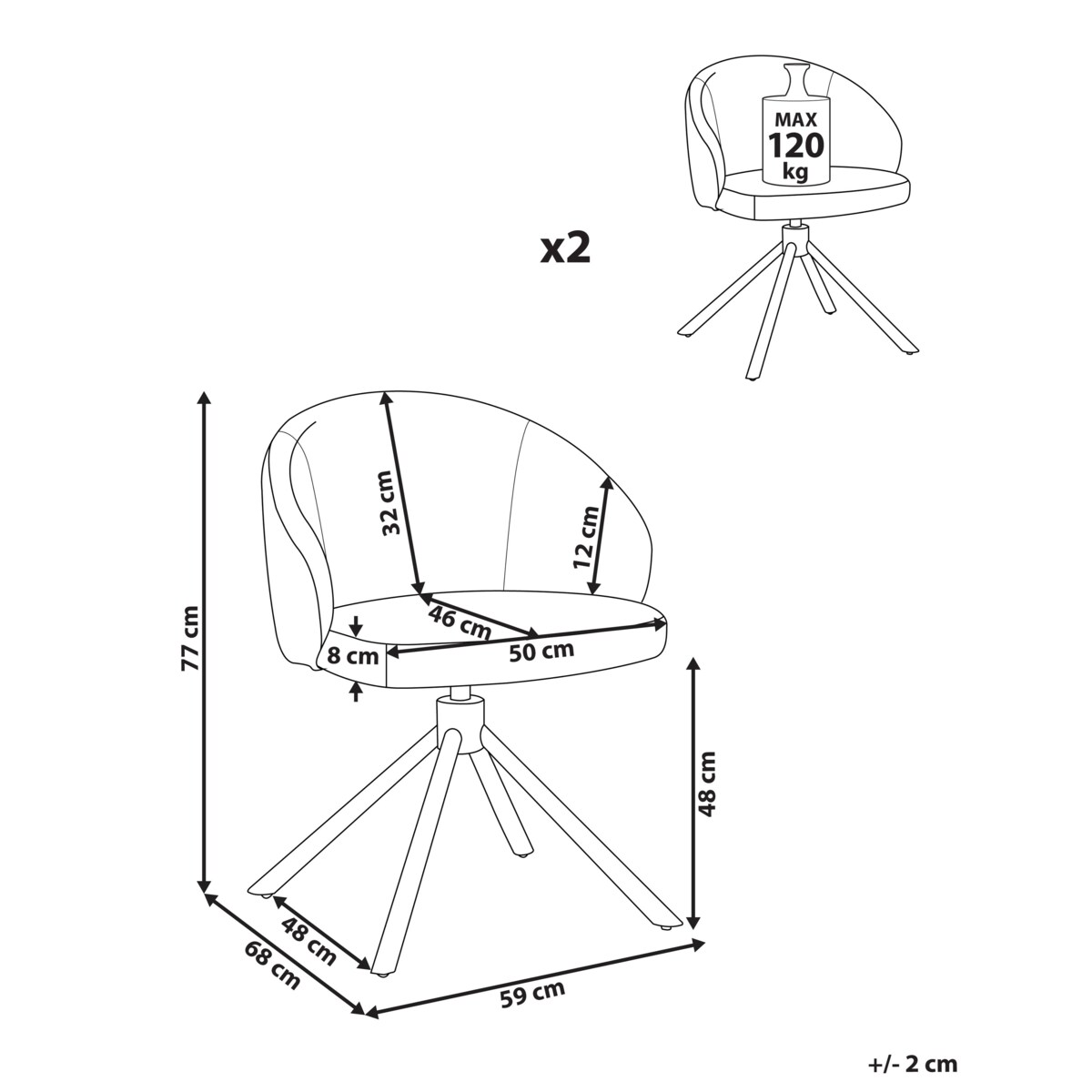 Zestaw 2 krzeseł do jadalni Obrotowy OVALO Złamana biel