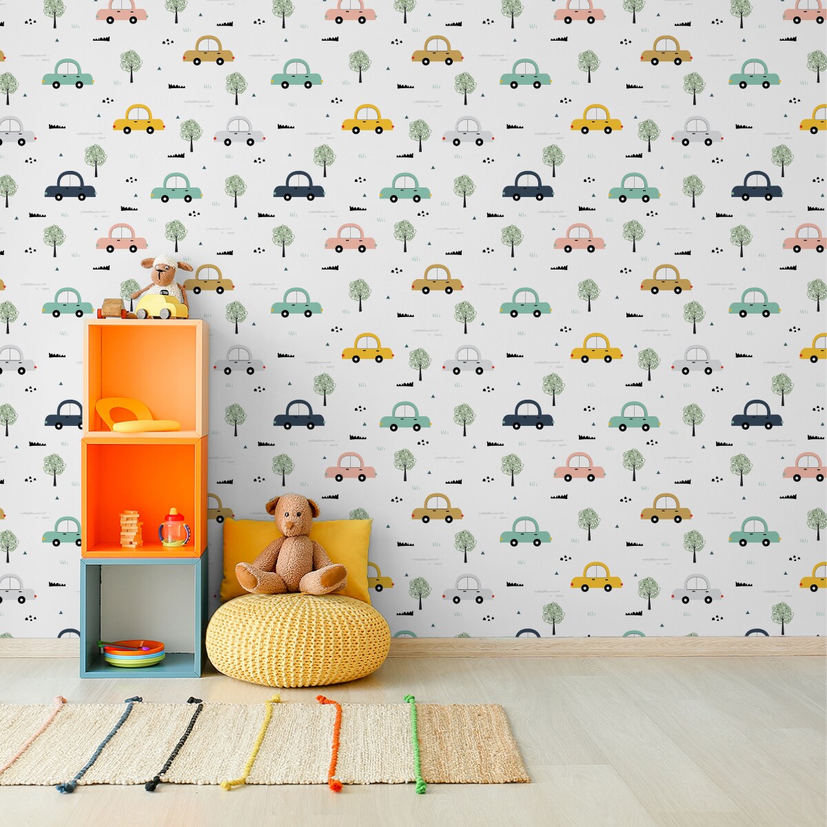 Tapeta W Rolce Dla Dzieci Auta W Stylu Skandynawskim