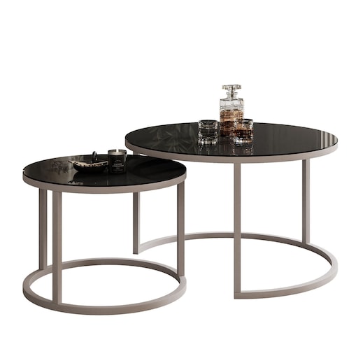 Okrągłe stoliki kawowe CIRI 2w1 kaszmir czarne szkło