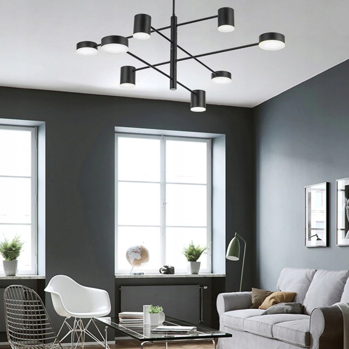Lampa Sufitowa Nowoczesna Czarna 8-Ramienna Led