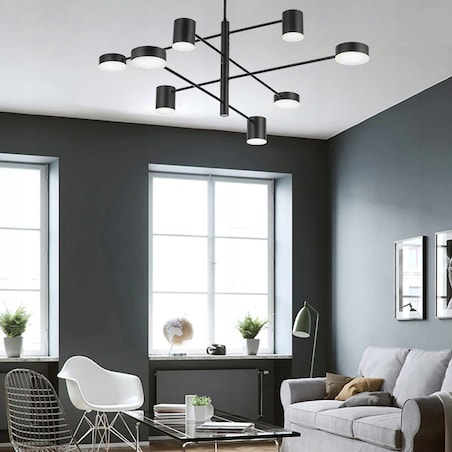 Lampa Sufitowa Nowoczesna Czarna 8-Ramienna Led