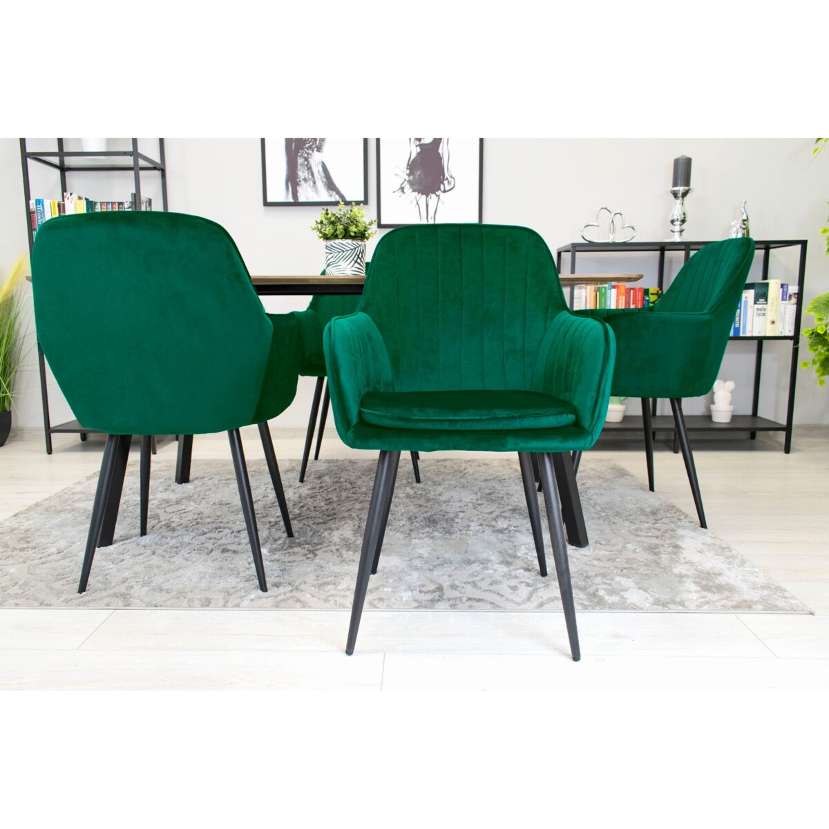 Krzesło Do Jadalni Kuchni Salonu Lugo - Aksamit Zielony / Nogi Czarne