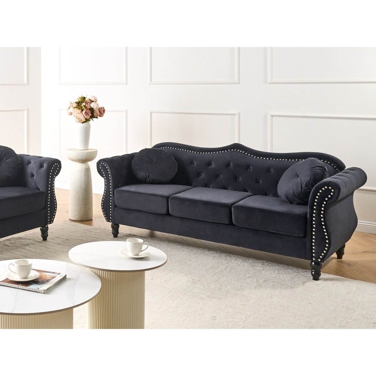 Sofa dla 3 osób SKIEN Welur Czarny