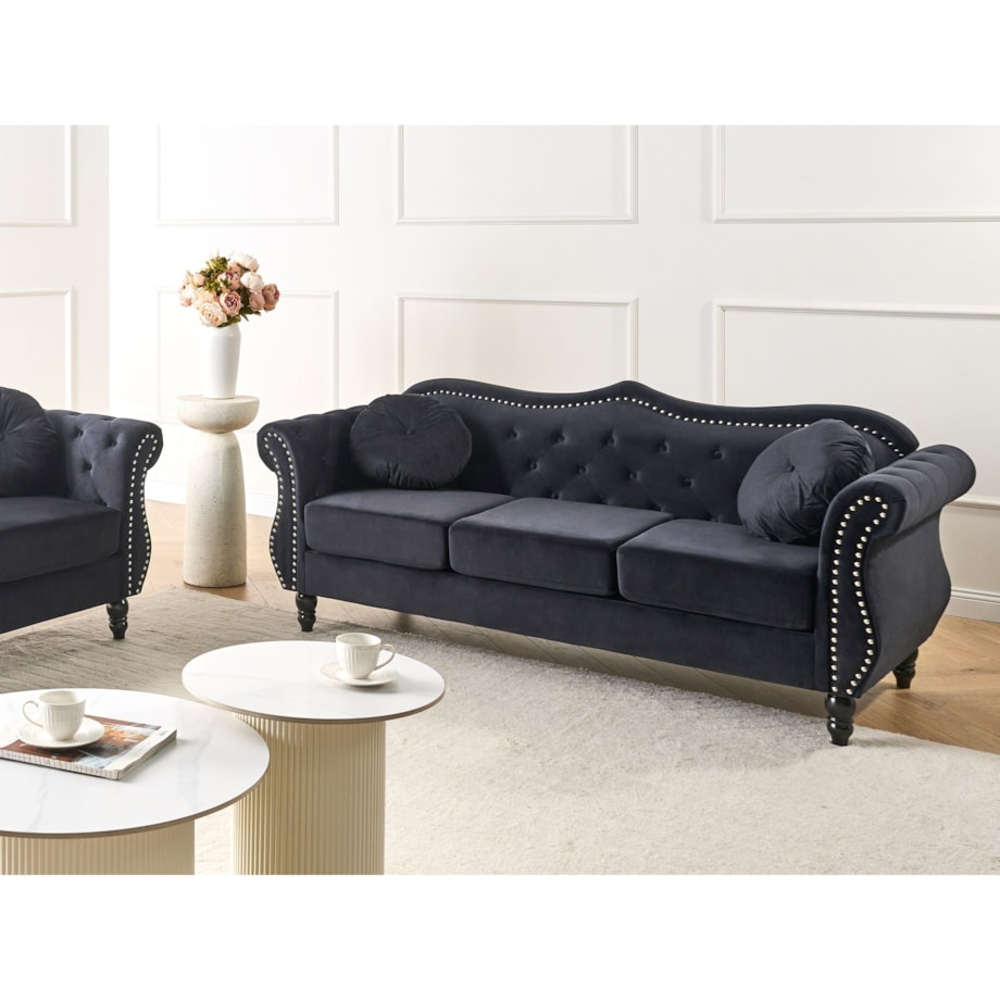 Sofa dla 3 osób SKIEN Welur Czarny