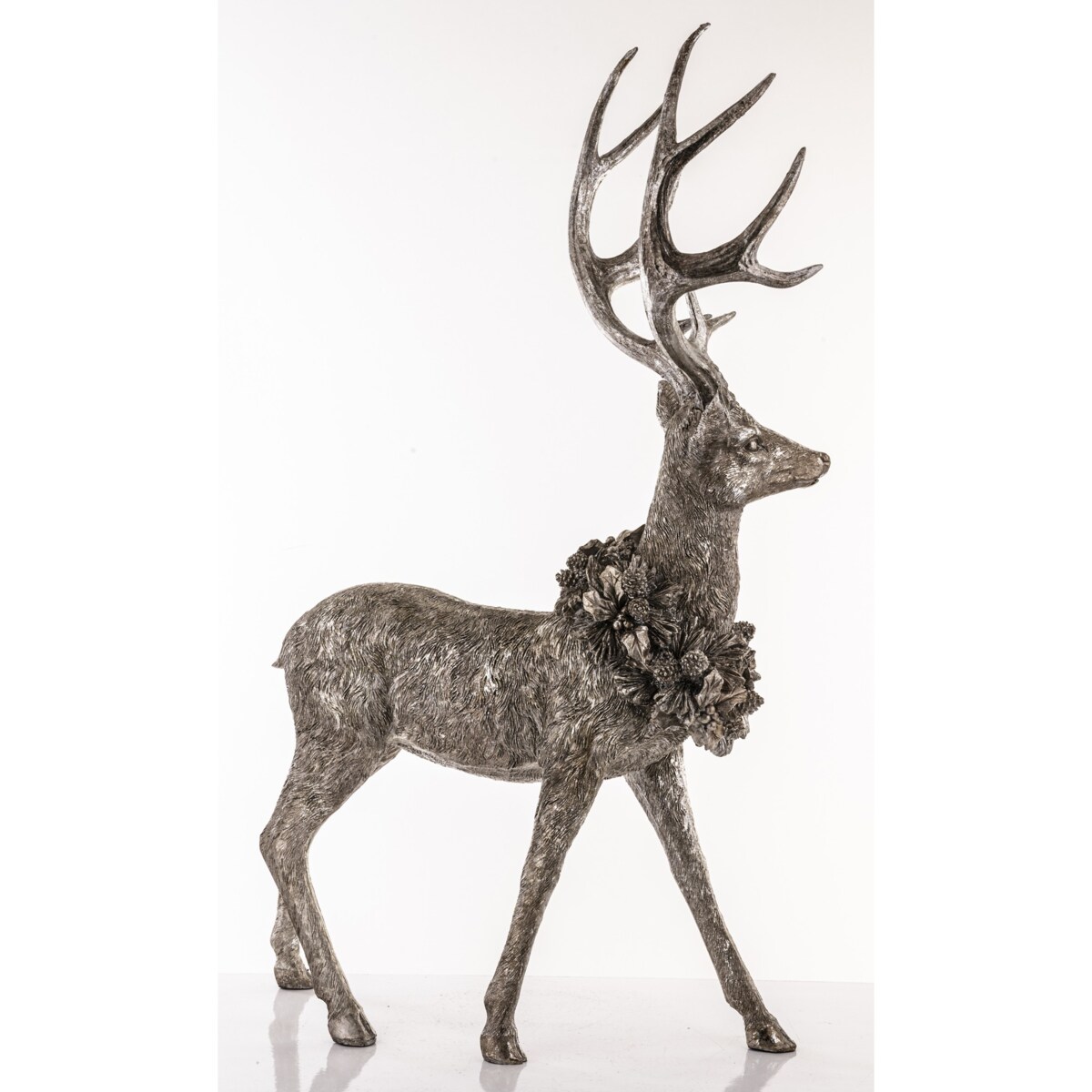 Dekoracja - figurka stojącego jelenia 50x38x28 cm SHIKA-3 szary z wieńcem