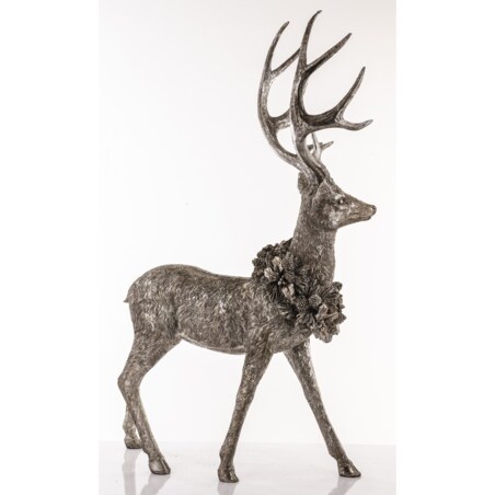 Dekoracja - figurka stojącego jelenia 50x38x28 cm SHIKA-3 szary z wieńcem