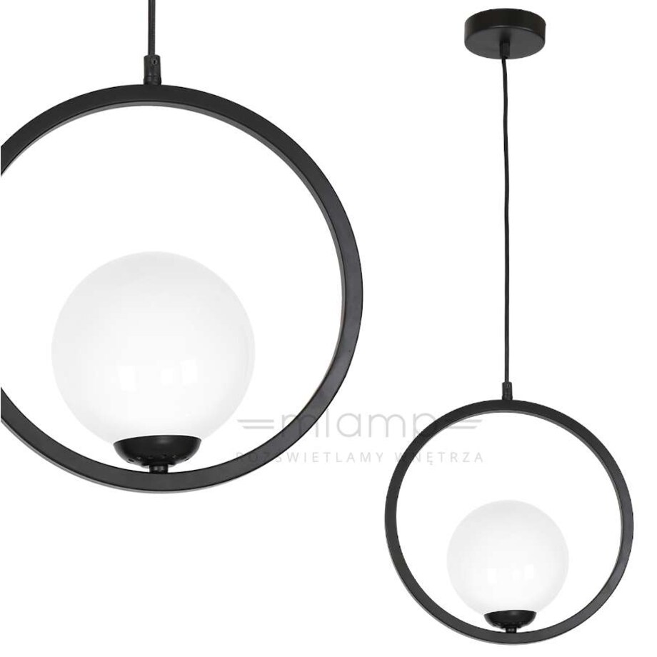 Wisząca LAMPA modernistyczna BOSTON MLP5593 Milagro metalowa OPRAWA okrągła ZWIS szklana kula ball czarna biała