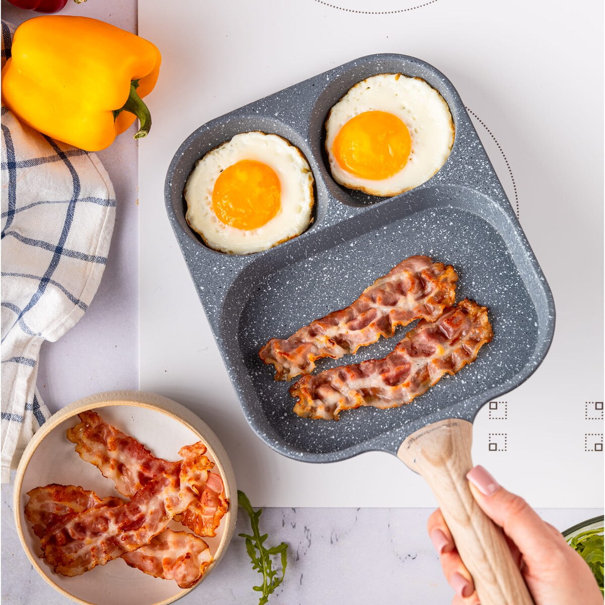 Patelnia marmurkowa 3 w 1 do jajek naleśników placków pancake 22x18cm SZARA KLAUSBERG