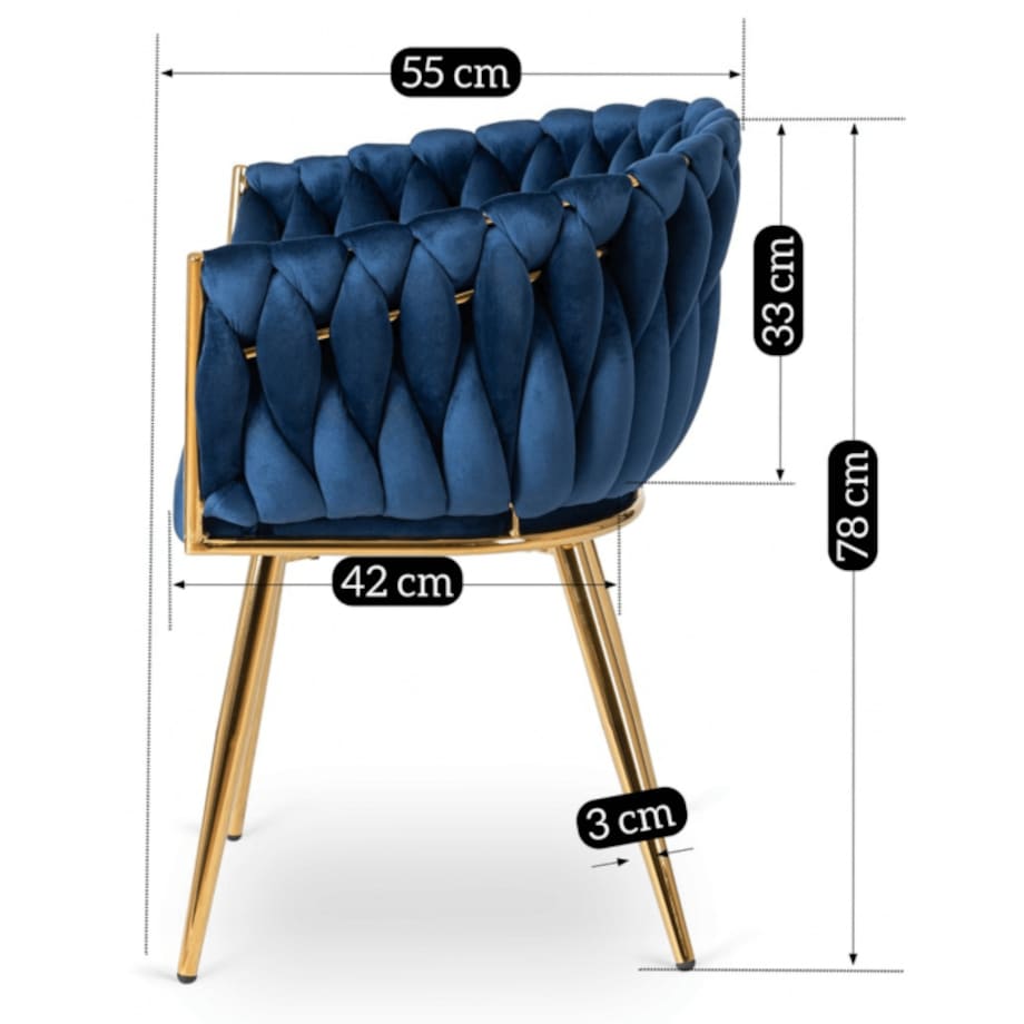 Krzesło Plecione Tapicerowane Glamour Welur Do Salonu Jadalni Granat CAPI