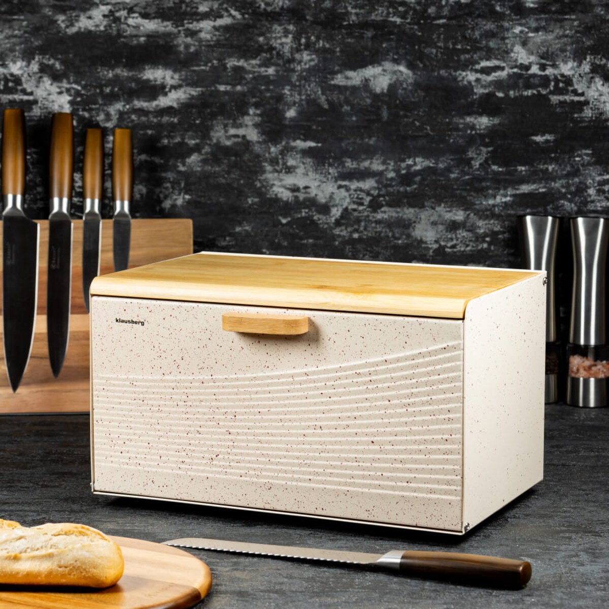 Chlebak stalowo-drewniany dwustronny kremowy KLAUSBERG