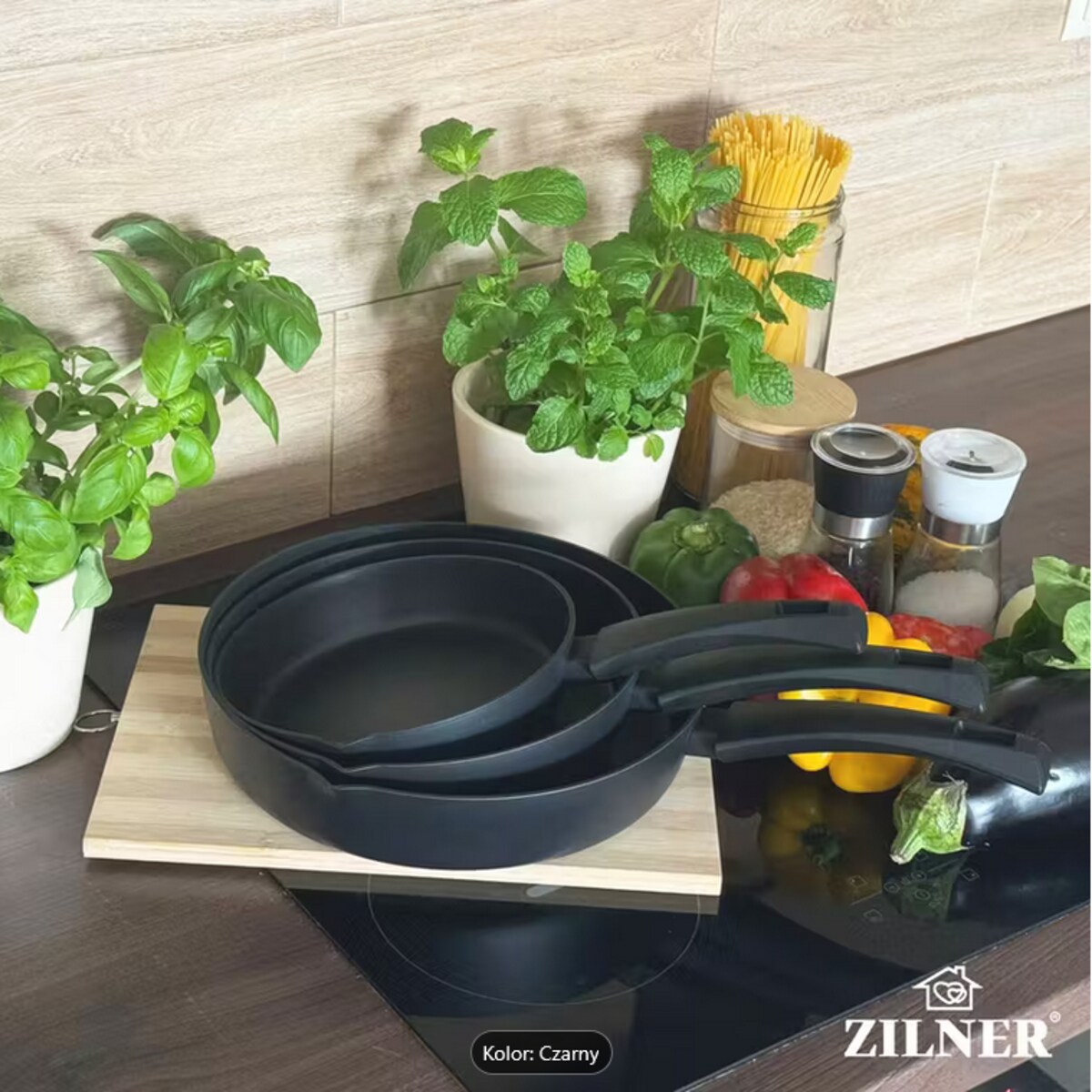 Patelnia tradycyjna do smażenia 20 cm nieprzywierająca NON-STICK czarna indukcja na gaz ZILNER