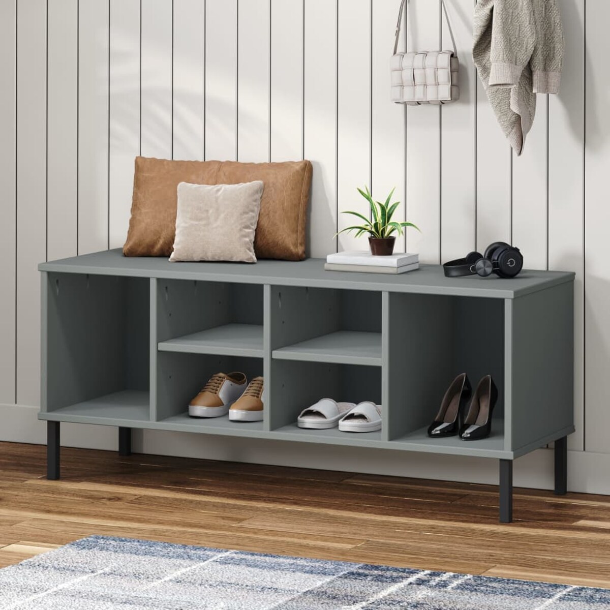 vidaXL Szafka na buty OSLO, metalowe nóżki, szara, 106x35x45 cm