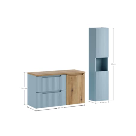 Zestaw meblowy 100cm z blatem, szafką z koszem na praniem i szafką wysoką SET-NOD B OAK 100CM S LB HC