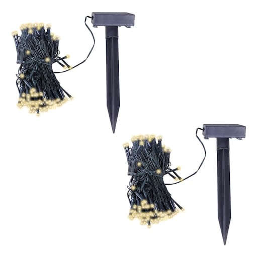 vidaXL Lampki solarne LED, 2 girlandy lampek, ciepły biały