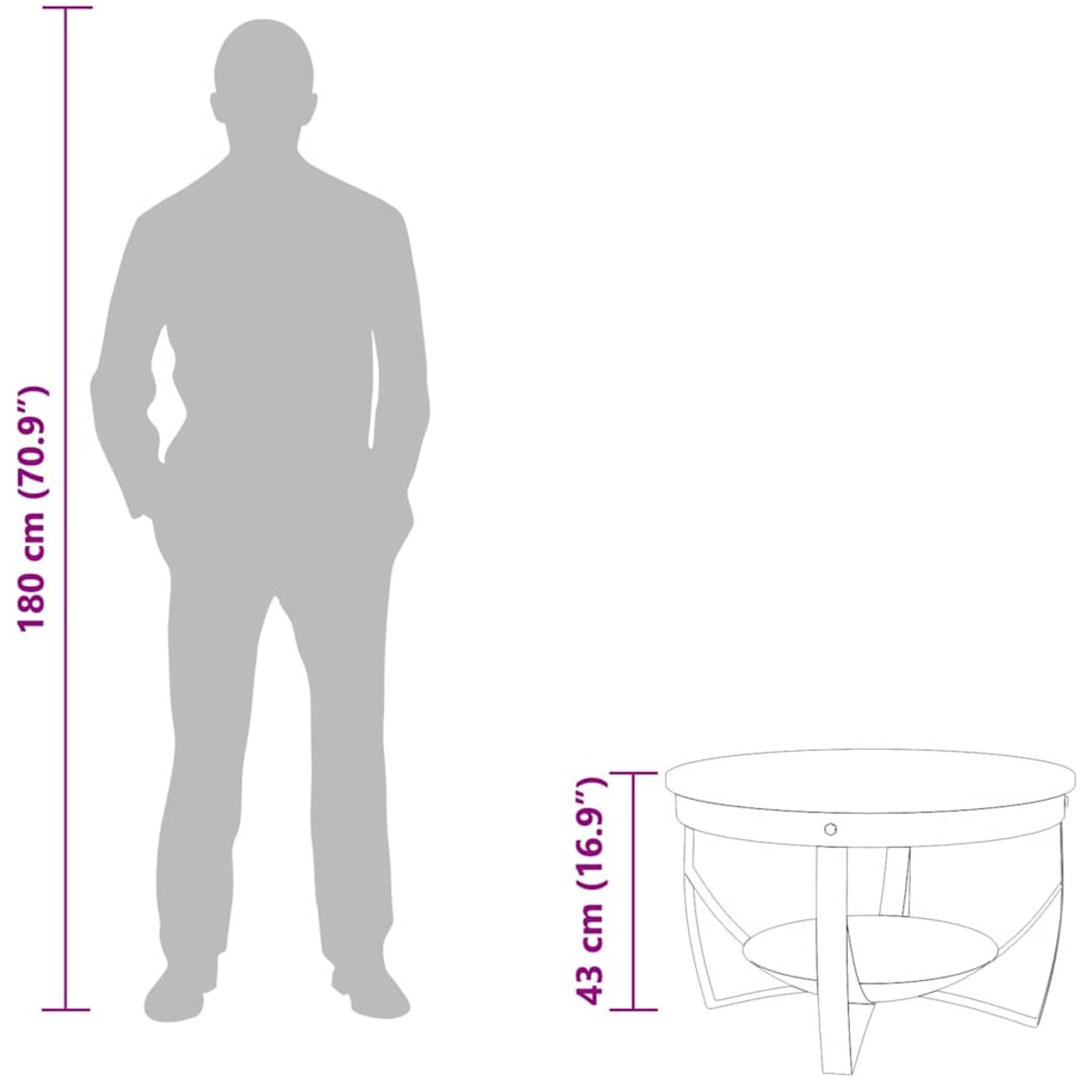 vidaXL Stolik kawowy, Ø68x43 cm, lite drewno z odzysku