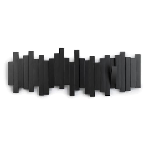Listwa z pięcioma wieszakami czarna Sticks, 49 x 18 x 3 cm, Umbra