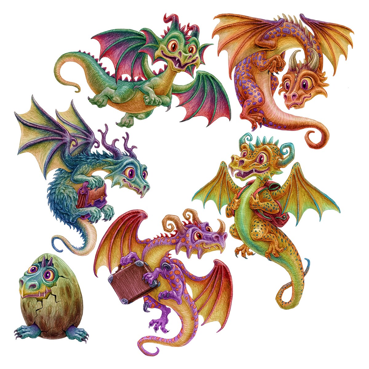 Zestaw naklejek na ścianę, Baśniowe smoki, 60cm