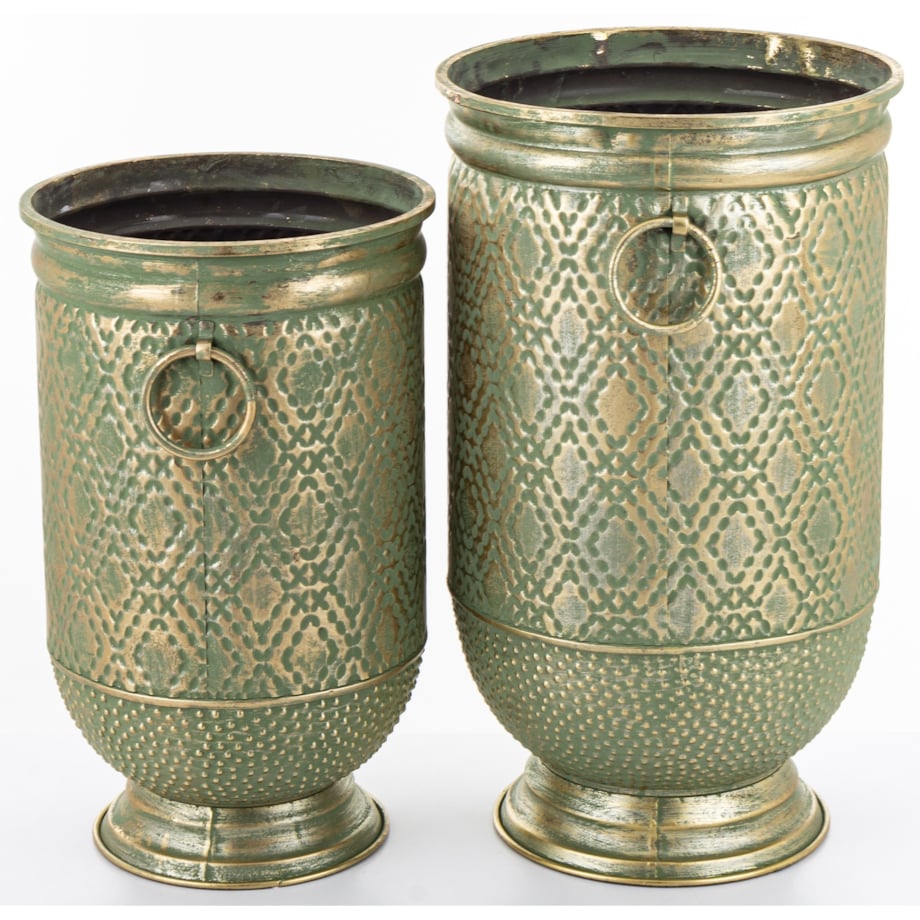 Osłonka 2 szt. metalowa, postarzana złoto-zielona