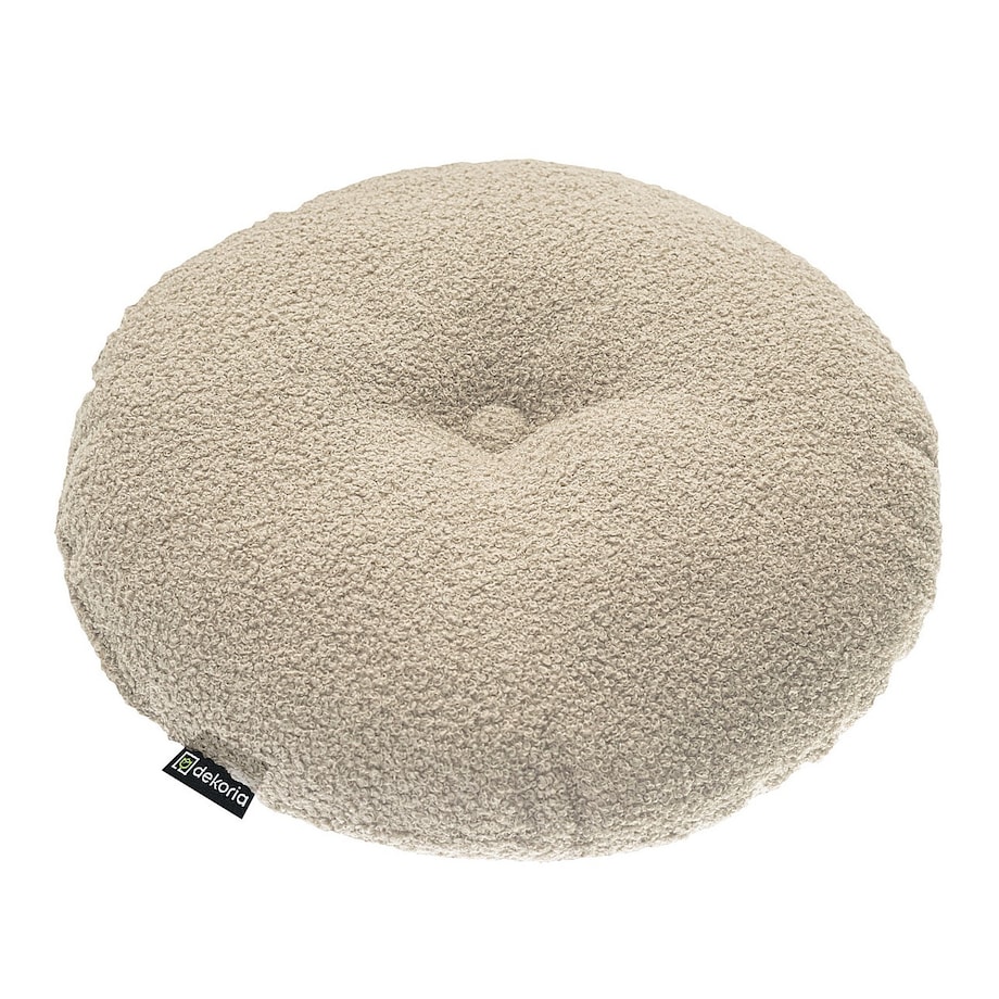Poduszka okrągła z guzikiem, jasno beżowa bukla, ⌀37 cm, Boucle Teddy