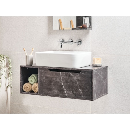 Wisząca szafka pod umywalkę CASCAVEL 80 cm Czarny marmur