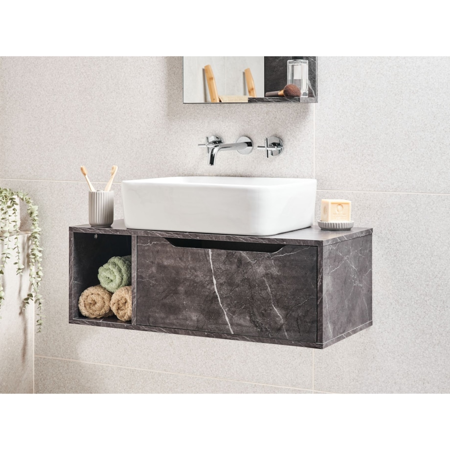 Wisząca szafka pod umywalkę CASCAVEL 80 cm Czarny marmur