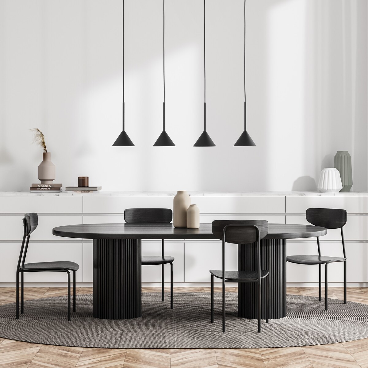 Lampa wisząca TK Lighting CONO BLACK MINI 10305 czarna 4xGU10 regulowana wysokość nowoczesna do kuchni i salonu