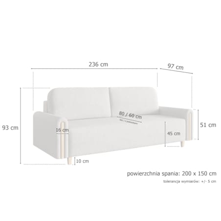 Kanapa MODERN z funkcją spania do salonu- beżowa + drewno bukowe