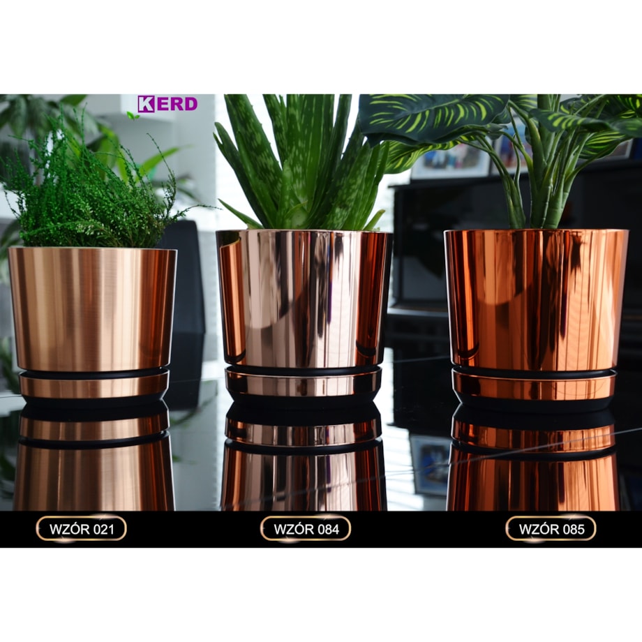 18 cm wzór ŁOSOSIOWY Doniczka z podstawką nowoczesna elegancka różowe złoto glamour wysoki połysk industrialny loft retro