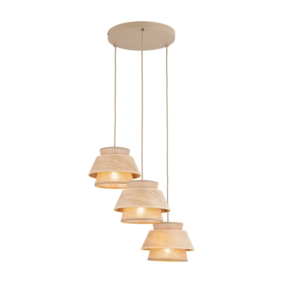 Lampa Wisząca Na Kole Tk Lighting Kalum Len Fornir 3Xe27 Skandynawski, Boho, Japandi