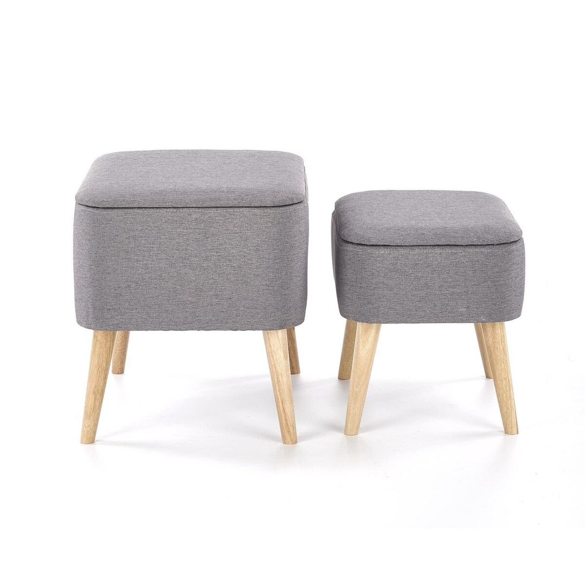 Zestaw 2 PUFY ZE SCHOWKIEM Gryf szare drewniane nogi