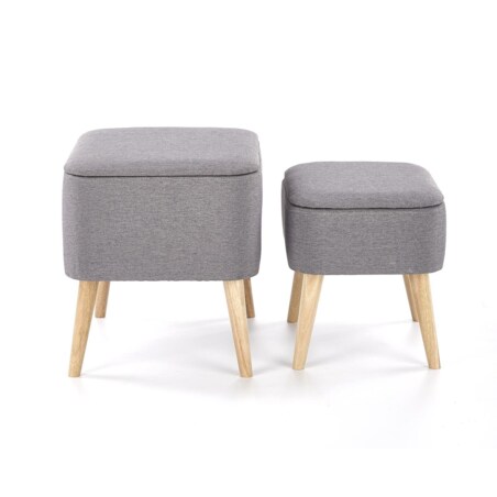 Zestaw 2 PUFY ZE SCHOWKIEM Gryf szare drewniane nogi