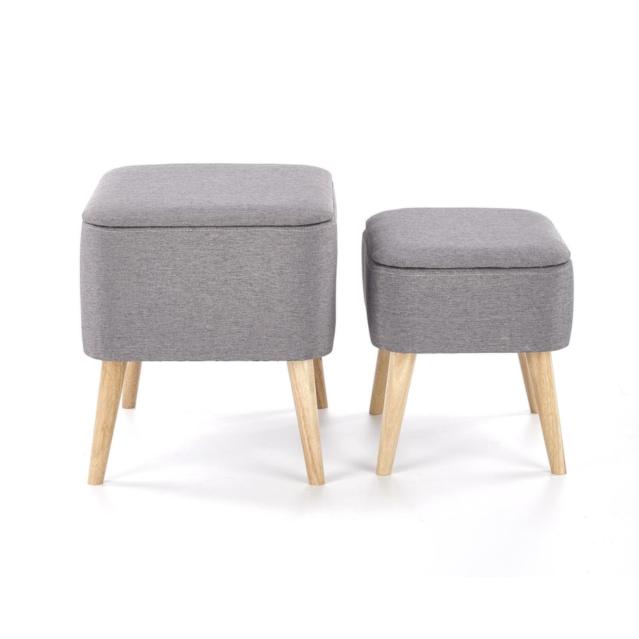 Zestaw 2 PUFY ZE SCHOWKIEM Gryf szare drewniane nogi