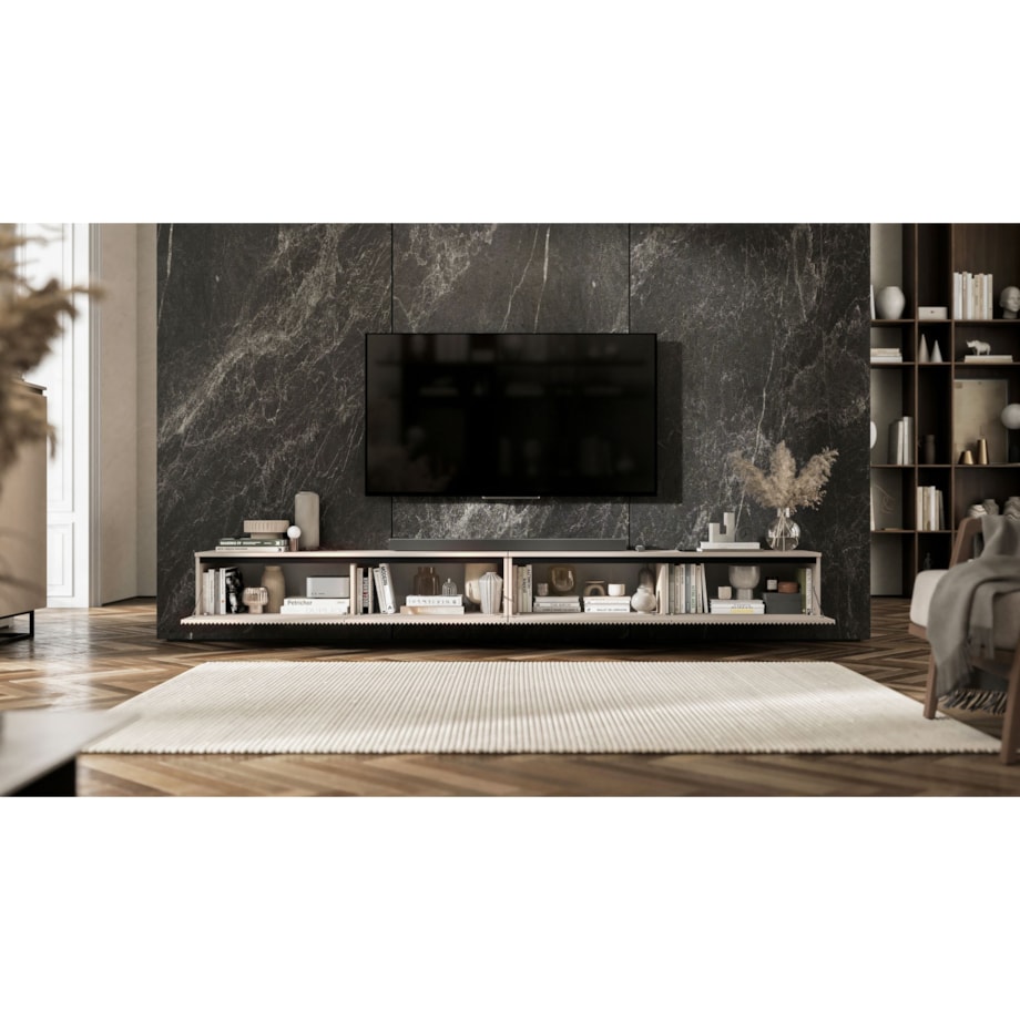 Wisząca Szafka RTV Glamour Komoda RTV Kaszmir 280 cm ryflowane fronty
