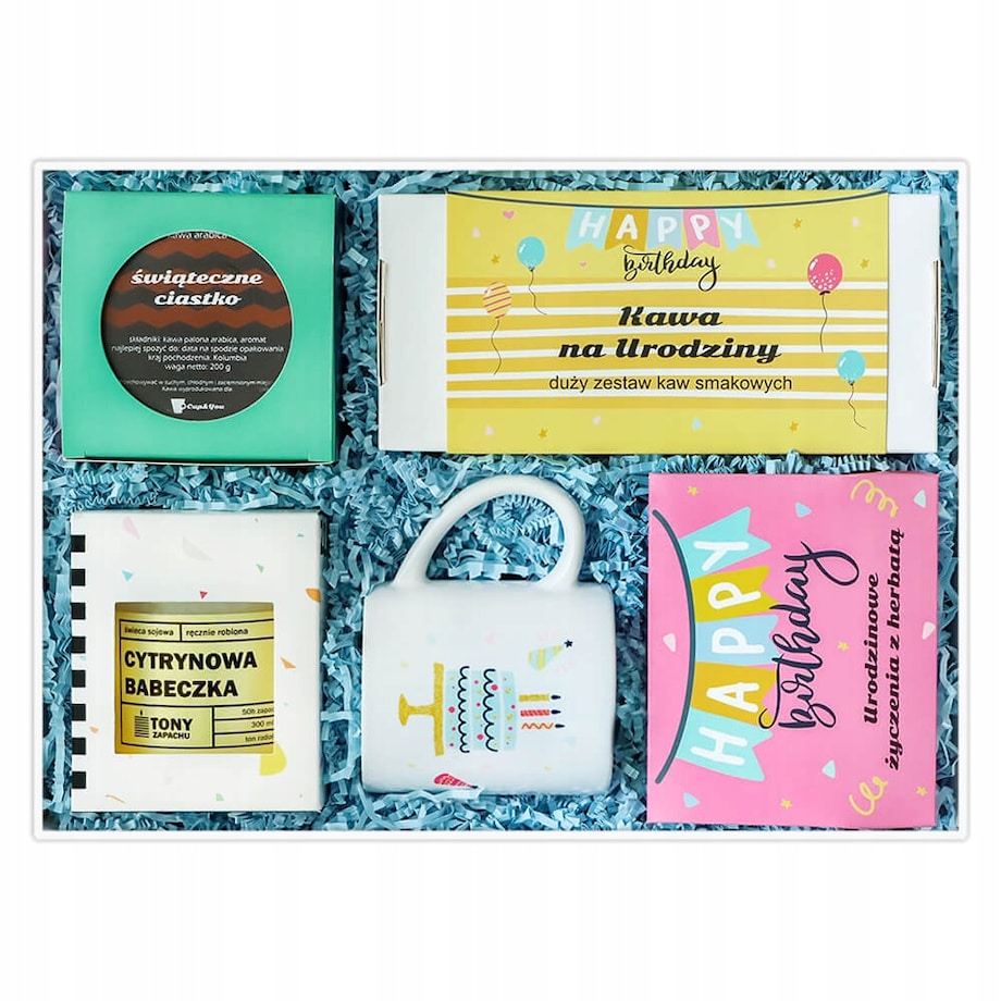 BIG BOX SŁODKA NIESPODZIANKA - prezent dla solenizanta z kawą i herbatą