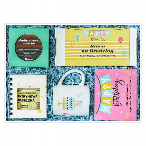 BIG BOX SŁODKA NIESPODZIANKA - prezent dla solenizanta z kawą i herbatą