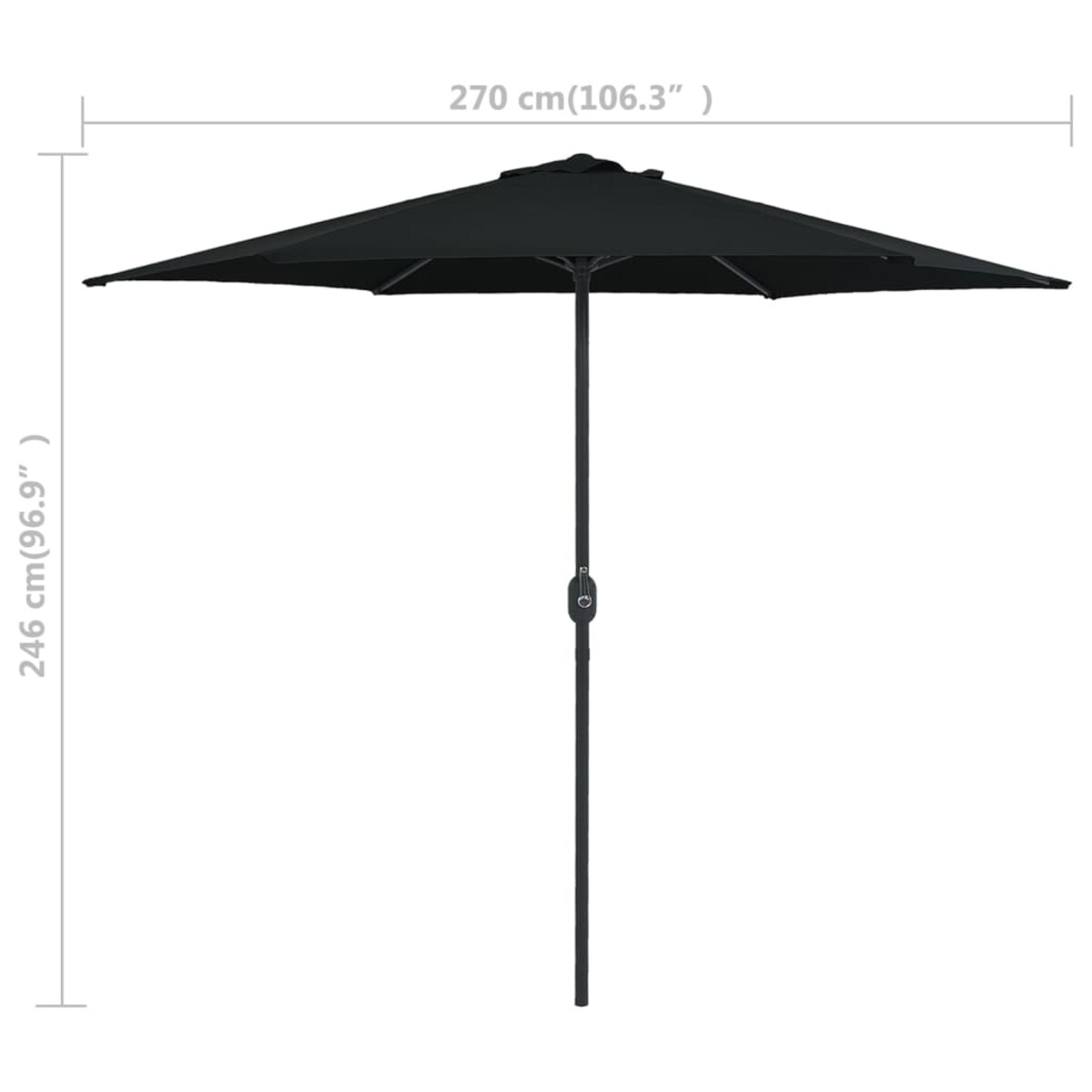 vidaXL Parasol ogrodowy na aluminiowym słupku, 270x246 cm, czarny