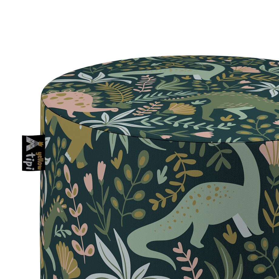 Puf Bobby, dinozaury na zielonym tle, ø40, wys. 40 cm, Magic Collection