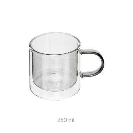 Szklany kubek z dużym uchem FAMILY, 250 ml