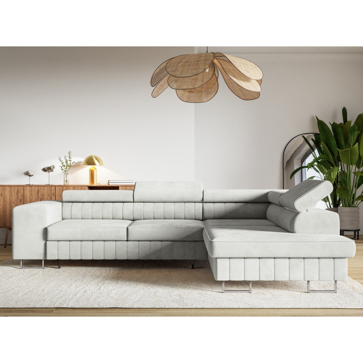 Narożnik NOLA do salonu, na srebrnych nogach-prawostronny-Matt Velvet szary